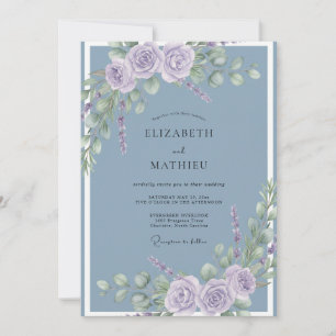 Slate Blue Refined Botanical Wedding Invitation