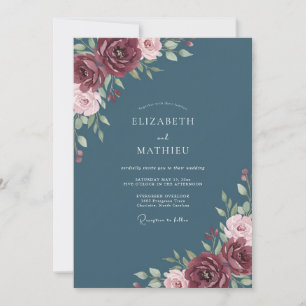 Slate Blue Regal Romantic Wedding Invitation