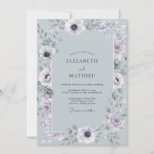 Slate Blue Romantic Anemone Wedding Invitation
