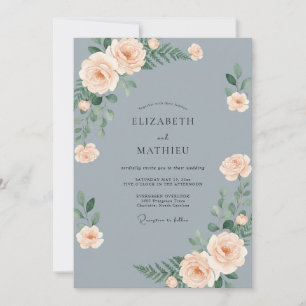 Slate Blue Romantic Blossom Wedding Invitation