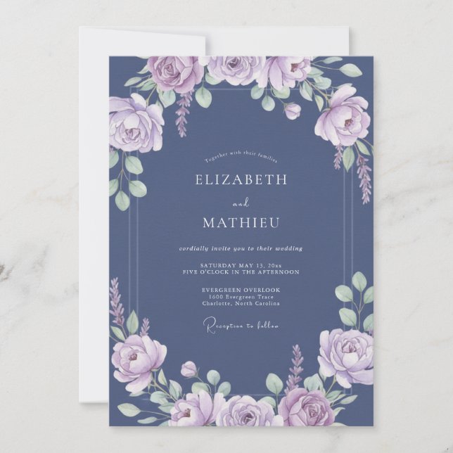 Slate Blue Romantic Spring Wedding Invitation (Front)