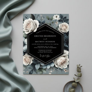 Slate Blue Rose Opulence Wedding Invitation