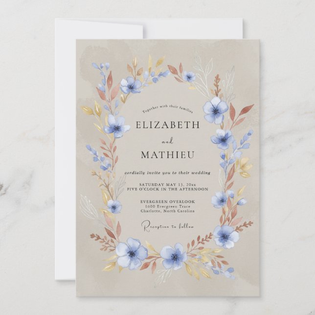 Slate Blue Rustic Autumn Wedding Invitation (Front)