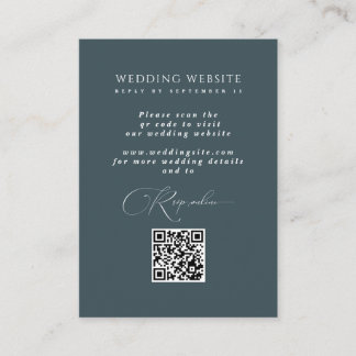 Slate Blue Scan to RSVP Wedding Website QR Code  Enclosure Card