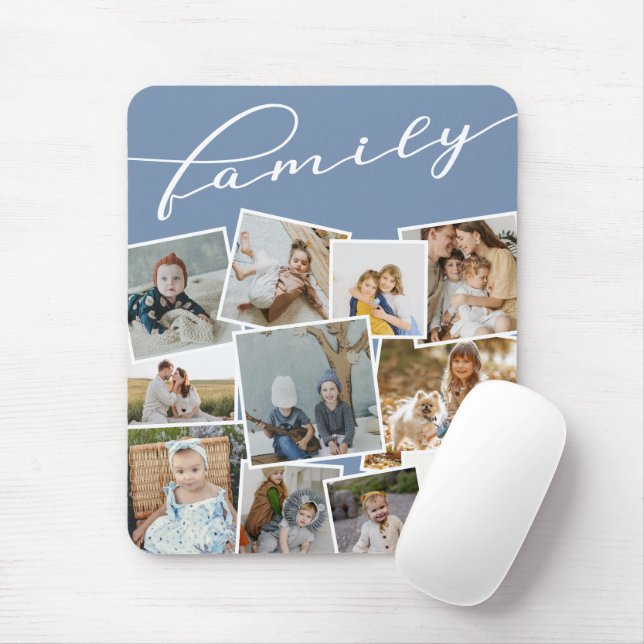 Slate Blue Scattered Photos Photo Collage Family Mouse Mat (With Mouse)