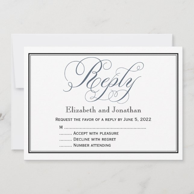 Slate Blue Script Reply RSVP Enclosure Card (Front)
