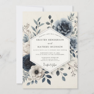 Slate Blue Serene Floral Wedding Invitation