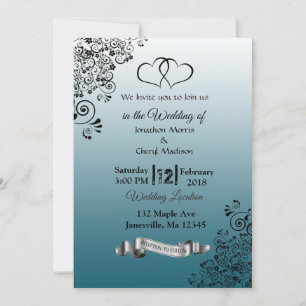 Slate Blue Simple Hearts Wedding Invitations