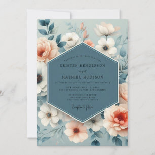 Slate Blue Soft Bloom Wedding Invitation
