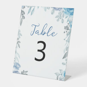 Slate Blue Soft Grey Botanical Frame Table Number Pedestal Sign