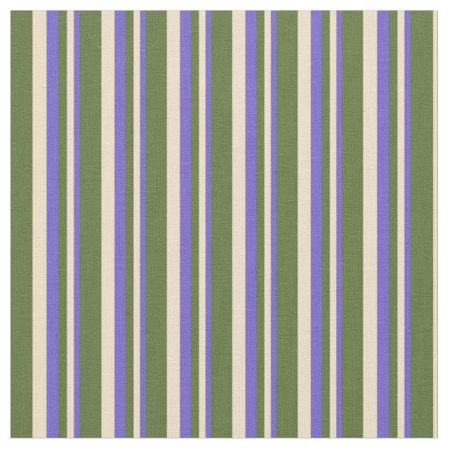 Slate Blue, Tan & Dark Olive Green Coloured Lines Fabric (Close Up)