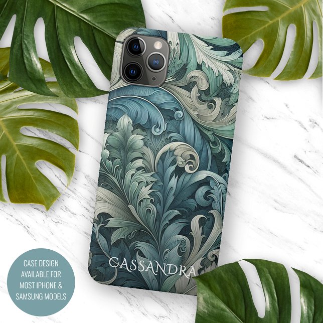 Slate Blue Teal Green Grey Paisley Art Pattern Case-Mate iPhone Case (Creator Uploaded)