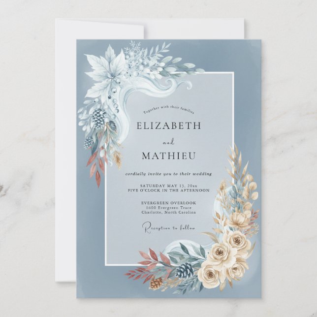 Slate Blue Timeless Winter Wedding Invitation (Front)