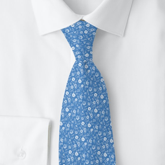 Slate Blue Tiny Flowers Tie (Creator Uploaded)