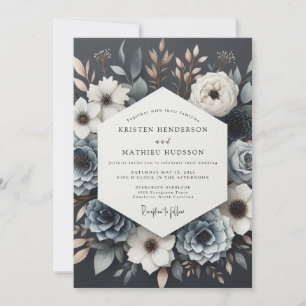 Slate Blue Twilight Bloom Wedding Invitation