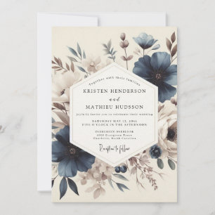 Slate Blue Vintage Bloom Wedding Invitation
