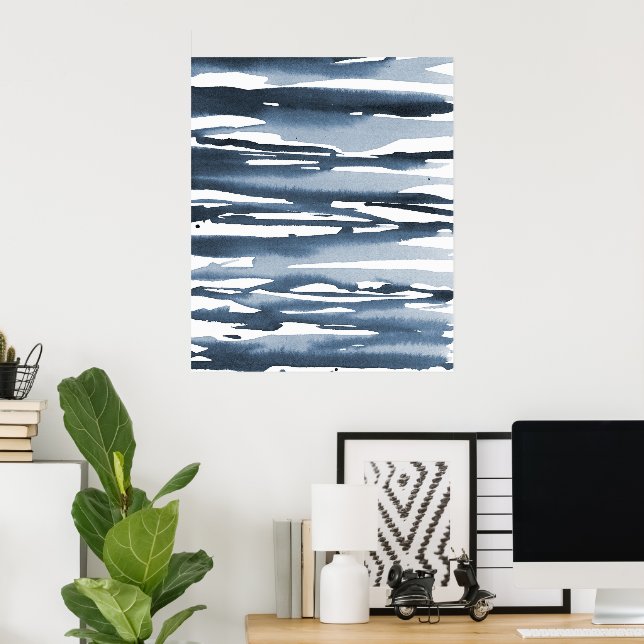 Slate Blue Watercolor Abstract Stripes Poster (Home Office)