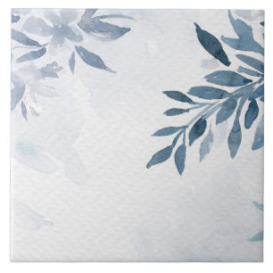 Slate Blue Watercolor Branches Tile
