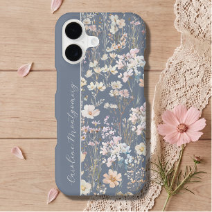 Slate Blue Watercolor Floral Personalised 