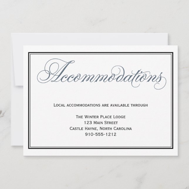 Slate Blue Wedding Accommodations Enclosure Card (Front)
