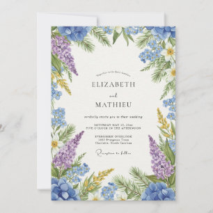 Slate Blue Whimsical Woodland Wedding Invitation
