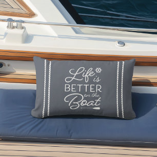 Slate Blue & White Life Is Better On The Boat Lumbar Cushion