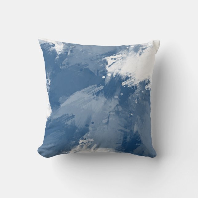 Slate Blue White Modern Abstract Brushstrokes Cushion (Front)
