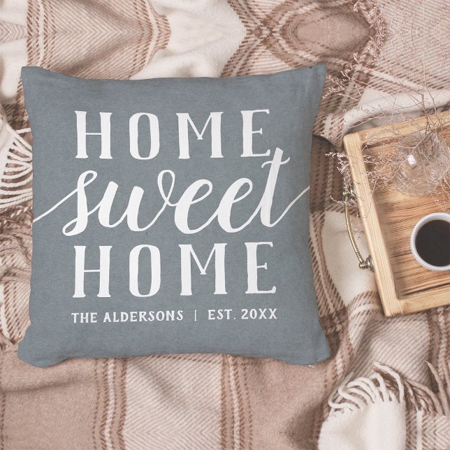 Slate Blue & White Personalised Home Sweet Home Cushion (Creator Uploaded)