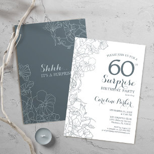 Slate Blue White Surprise 60th Birthday Party Invitation
