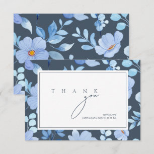 Slate Blue Wildflower Watercolor Wedding Thank You Card