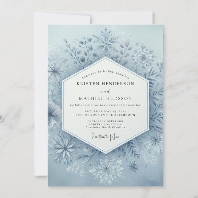 Slate Blue Winter Bloom Wedding Invitation (Front)