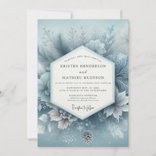 Slate Blue Winter Bloom Wedding Invitation