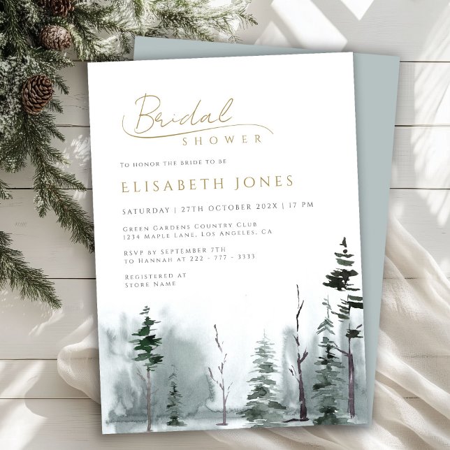 Slate Blue Winter Landscape Woodland Bridal Shower Invitation (Creator Uploaded)