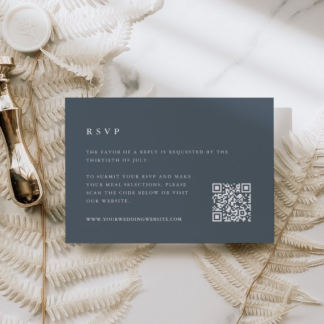 Slate Blue Winter Wedding QR Code RSVP Card (Creator Uploaded)