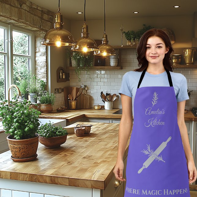 Slate Blue with Silver Rolling Pin and Herb Design Apron (Creator Uploaded)