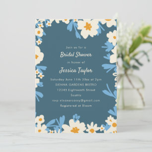 Slate Blue Yellow Cottagecore Floral Bridal Shower Invitation