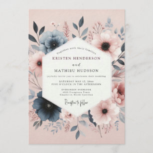 Slate Blush Aquarelle Posy Wedding Invitation