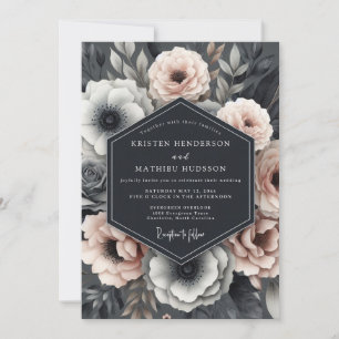 Slate Blush Dramatic Flora Wedding Invitation