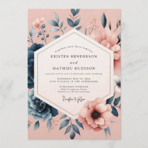 Slate Blush Dreamy Flora Wedding Invitation
