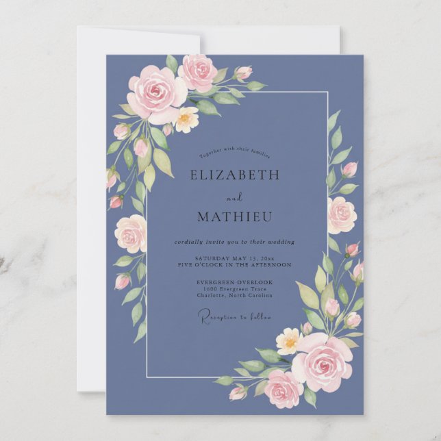 Slate Blush Foliage Eucalyptus Wedding Invitation (Front)