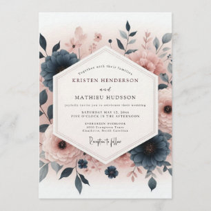 Slate Blush Painterly Wedding Invitation
