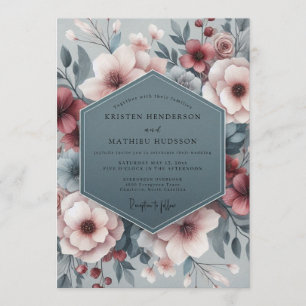 Slate Blush Pastoral Bloom Wedding Invitation