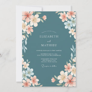 Slate Blush Peach Petal Wedding Invitation