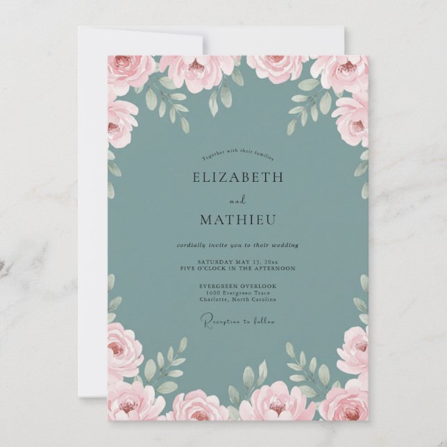 Slate Blush Peony Wedding Invitation (Front)