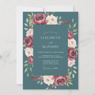 Slate Blush Ranunculus Eucalyptus Wedding Invitation