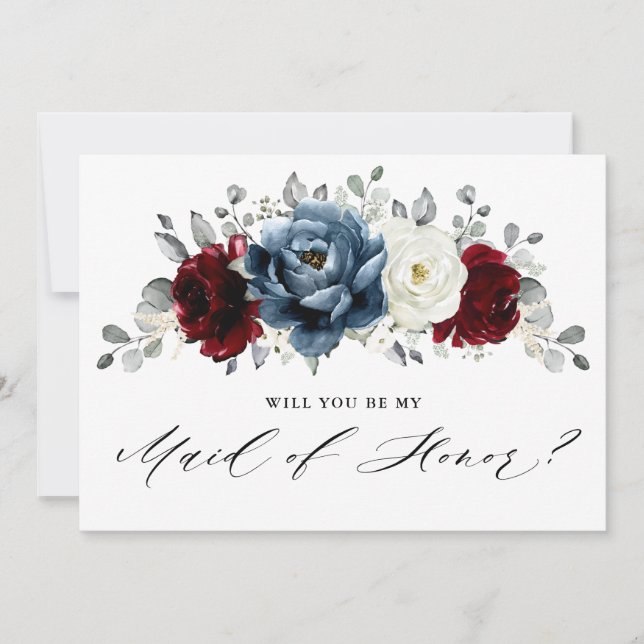 Slate Burgundy Ivory Will you be my Maid of Honour Invitation (Front)
