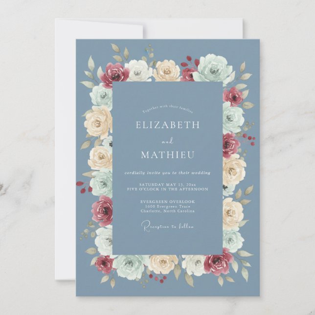 Slate Burgundy Peony Wedding Invitation (Front)