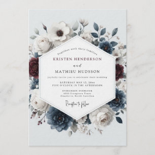 Slate Burgundy Romantic Flora Wedding Invitation