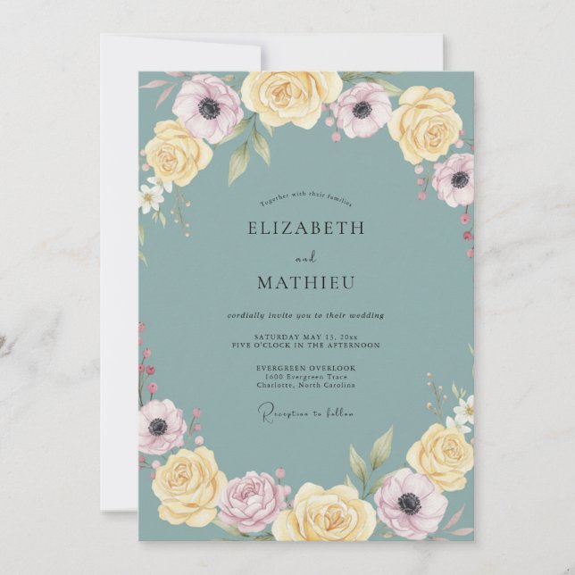 Slate Butter Peony Wedding Invitation (Front)