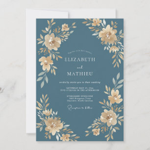 Slate Champagne Gold Petal Wedding Invitation